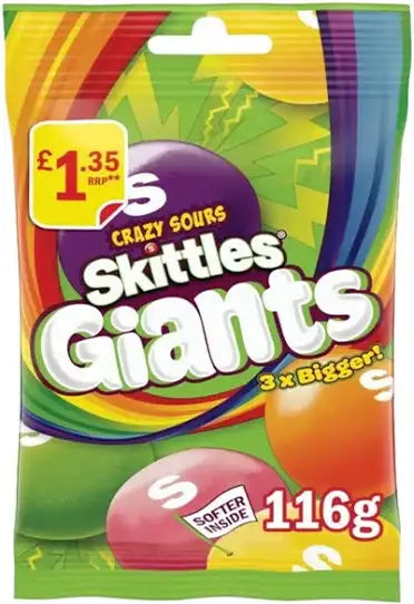 Skittles Giants Vegan Chewy Sour Sweets 116g Bag